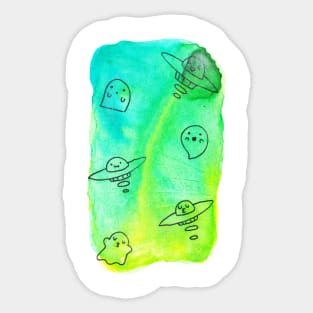 Watercolor Ghosts and UFO's Sticker